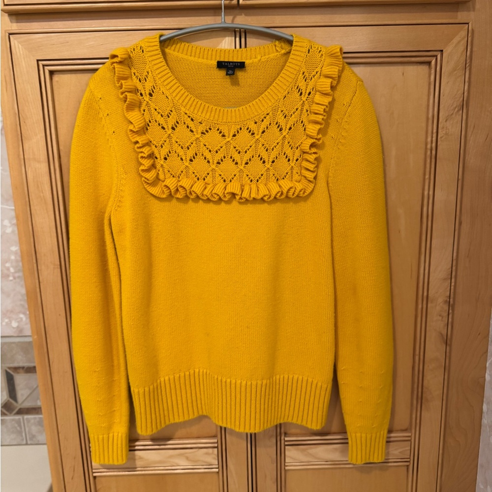 Talbots Yellow Ruffled Crew Neck Sweater
